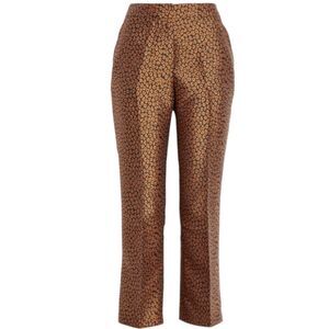Kate Spade Women's Floral Leopard Jacquard Crop Trousers Black Brown Size 8